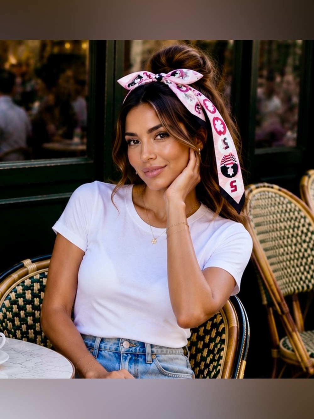 Retro Pink Graphic Skinny Scarf | Twilly Hair Scarf | Y2K Headband Neck Scarf